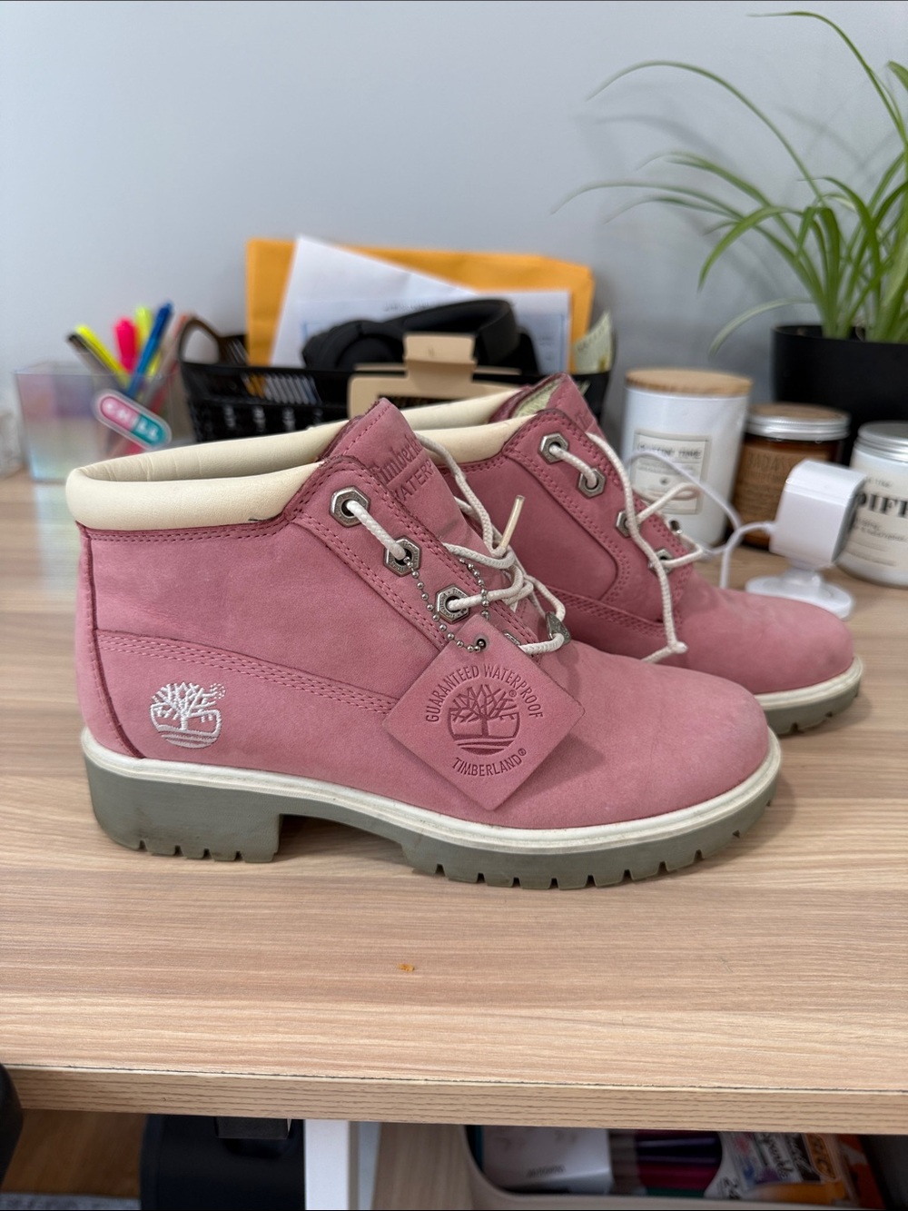 Timberland Dusty Pink Suede Lace-Up Ankle Boots